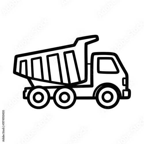 Line drawing of a dump truck side view simple black and white illustration
