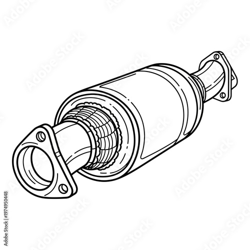 Detailed line art of a vehicle exhaust system component