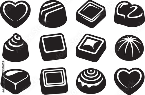Set different styles black and white chocolates for sweet shop promotion.
