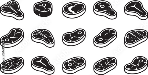 Collection of fifteen steak cuts, including ribeye, sirloin, and filet mignon, displayed in a grid format