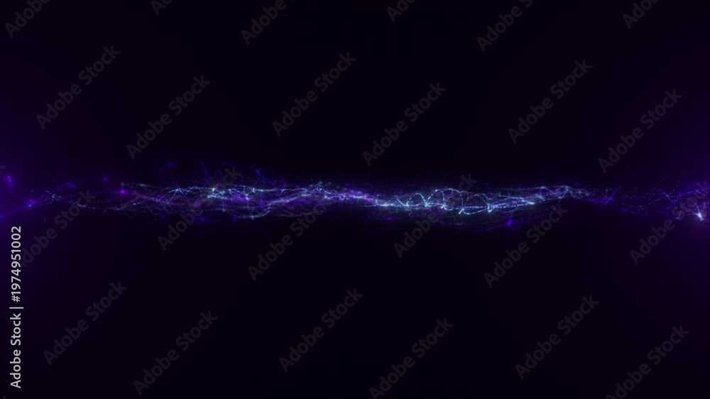 Purple neon energy wave on dark background, seamless loop animation of ...