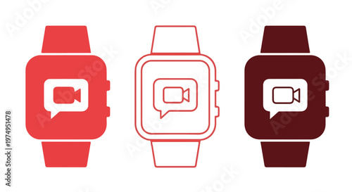 Smartwatch icons with chat and video call symbols on white background