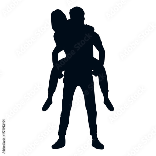Boy wearing girlfriend on back silhouette