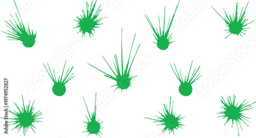 Collection of green ink splatters and paint splashes with paint stroke, splatter