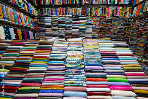 Benh Than market. Multicolored textile for sale.  Ho Chi Minh city. Vietnam.