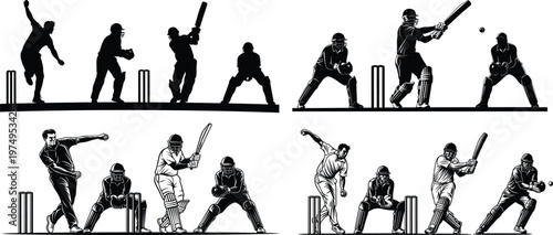 Cricket silhouette sequence a dynamic depiction of the sport's key moments