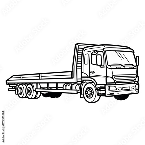 Fotografia Black and white illustration of a flatbed truck