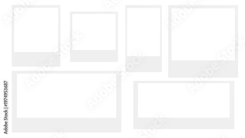 Set of Various Sizes Blank Instant Photo Frames Collection On Transparent Background PNG
