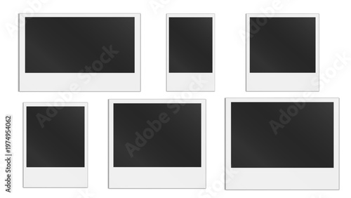Layout of Multiple Blank Instant Photo Frames in Different Dimensions On Transparent Background PNG