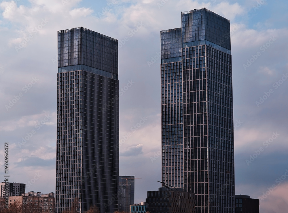 Fototapeta premium Skyscraper twin at Moscow city architecture background