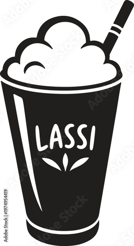 Lassi Drink Glass Minimal Silhouette Traditional Yogurt Beverage Vector Illustration