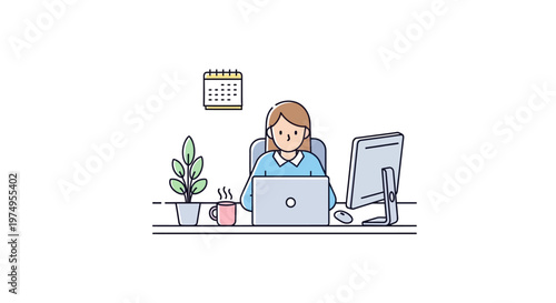 Woman sitting at office desk working.
