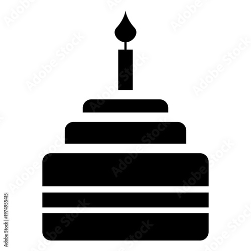 Grey one candle birthday cake icon