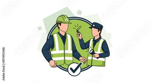Professional security personnel or site inspectors wearing high-visibility safety vests and protective headgear perform a routine check using specialized handheld equipment.