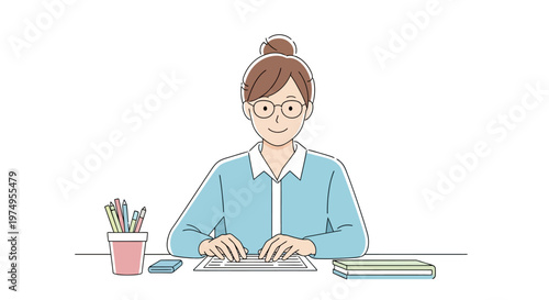Woman sitting at desk working.