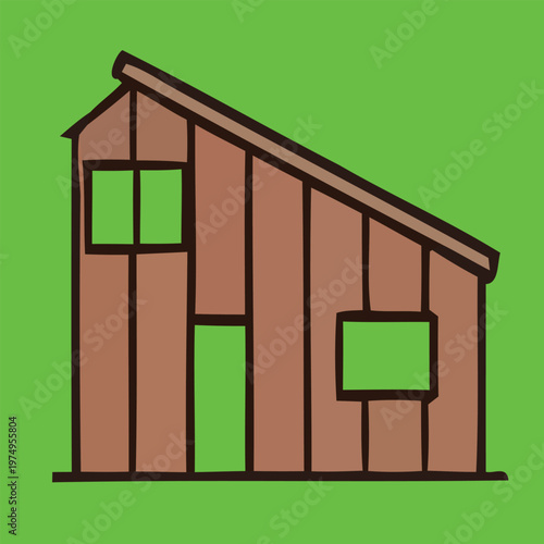 Title simple cartoon house illustration on a vibrant green background description a basic hand drawn style house with a slanted roof is depicted
