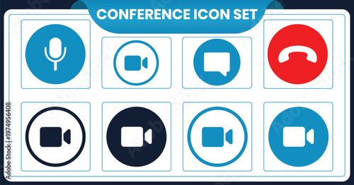 Conference icon set communication and virtual meeting visual elementsConference icon set communication and virtual meeting visual elements
