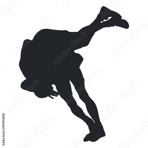 Wrestler takedown silhouette