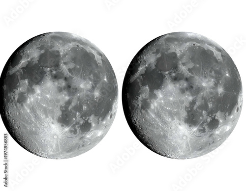 Two identical full moons with visible craters and dark maria against a black void