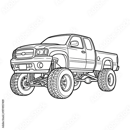 Sketch of a heavily modified off road pickup truck