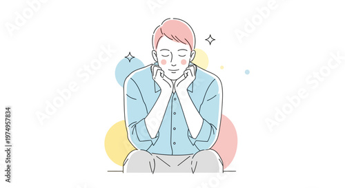 Young Woman with Hands on Face.