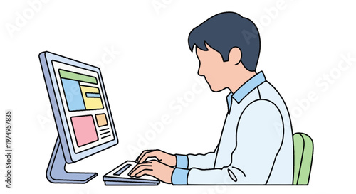 Man working on computer desk.