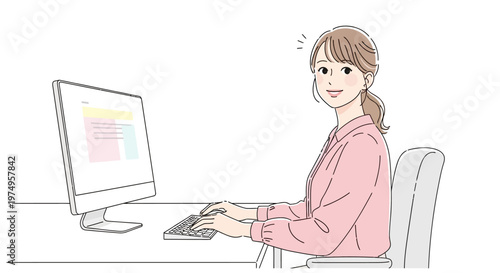 Woman sitting at desk working computer.