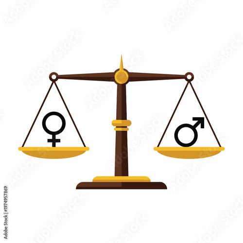Scales with gender symbols in balance equality concept