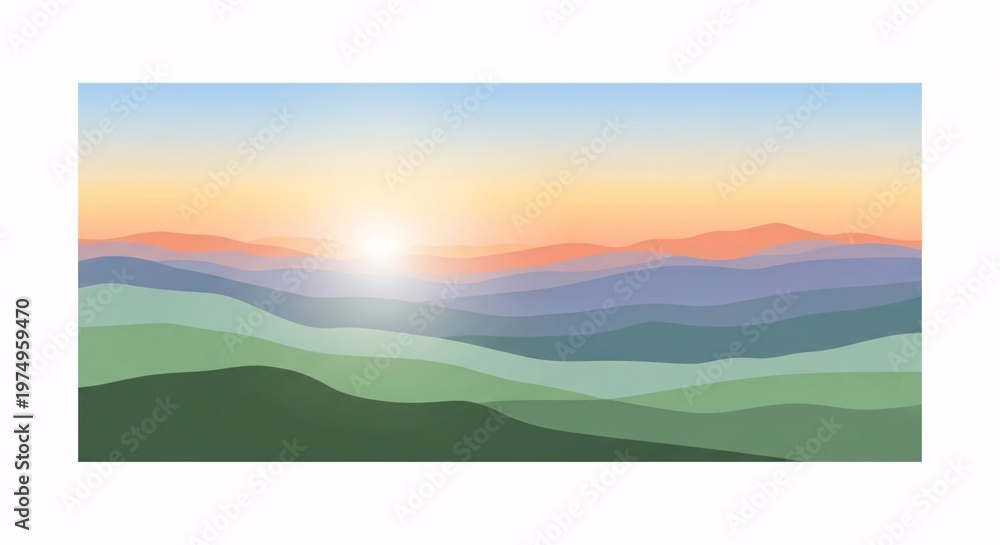 Obraz premium Sunrise over rolling green hills landscape.