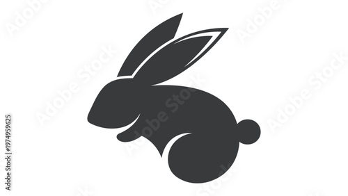 Black silhouette of a rabbit with long ears, black and white
