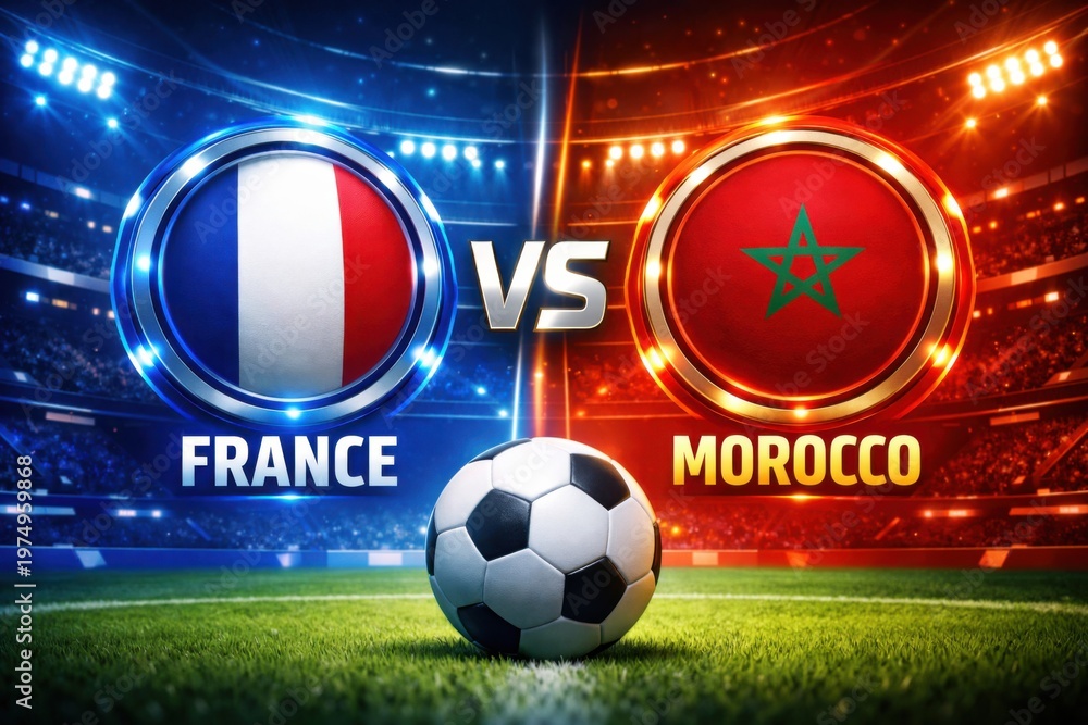 Fototapeta premium France vs Morocco soccer match stadium graphic with ball