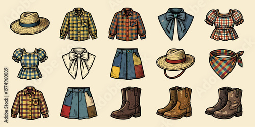 Brazilian June Festival Caipira Clothes Boots Hats Set