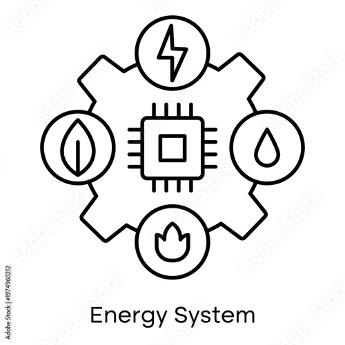 Smart Energy Grid Line Icon with Microchip
