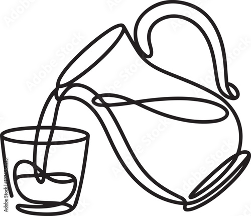 Jug glass icon line continuous drawing vector. One line Jug, milk, juice, wine icon vector background. The pitcher pours milk, juice, wine icon. one line Icon drawing