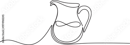 Jug glass icon line continuous drawing vector. One line Jug, milk, juice, wine icon vector background. The pitcher pours milk, juice, wine icon. one line Icon drawing