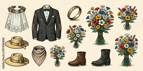 Brazilian June Festival Rural Wedding Flowers Clothes Set