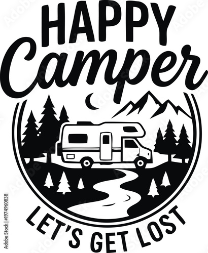 Cute Camper Van Sticker - Happy Camper Design for Scrapbooking & Crafts