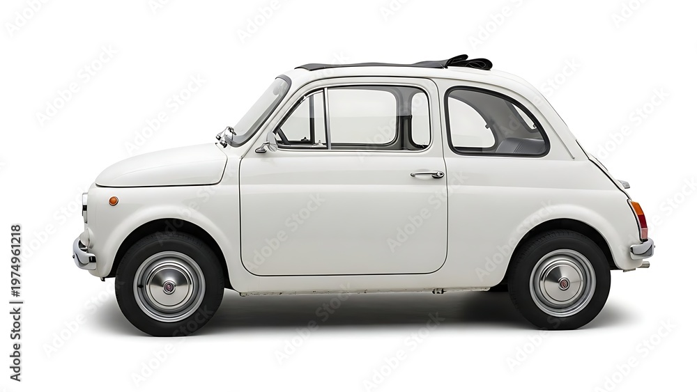 Fototapeta premium Classic white fiat 500 a vintage italian icon on display