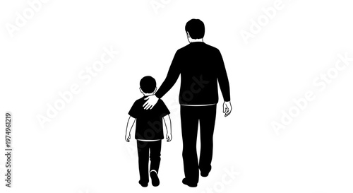 Father and Child Walking Together Back View Illustrative Silhouette 