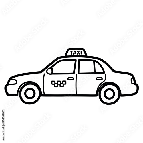 Simple black and white illustration of a classic taxi cab