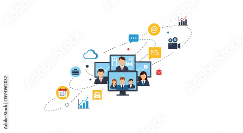Business Communication Teamwork Remote Work Concept Illustration
