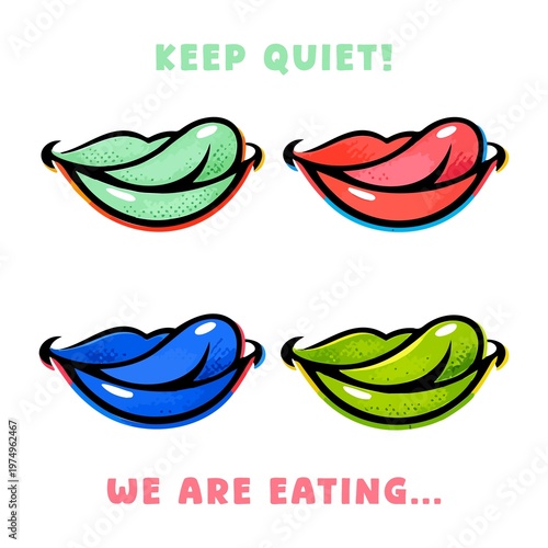 Monochrome Pop Art Lips Set - Retro Grunge Digital Graphics