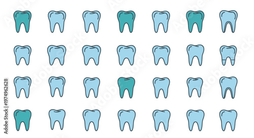 Set of dental care icons and tooth patterns for oral hygiene