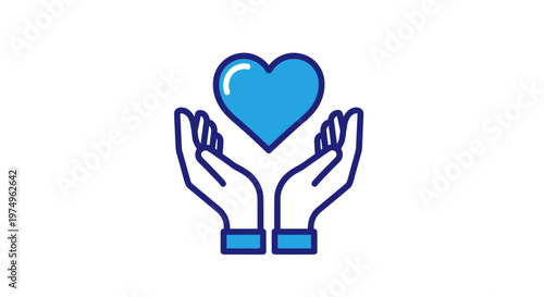 Icon of hands holding a blue heart symbolizing charity and healthcare