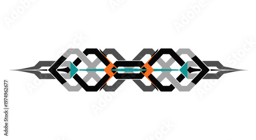 Abstract tribal graphic design with geometric patterns and orange accents