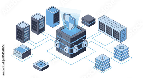 Secured server infrastructure with data protection and network security.