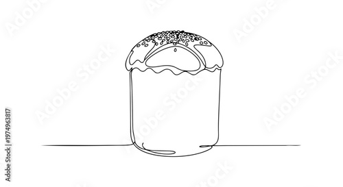 One line drawing of a traditional Easter cake with sprinkles. Minimalist continuous line vector illustration. Spring holiday food concept