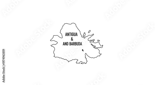A grayscale map depicting the islands of antigua and barbuda with labeled text high quality professional