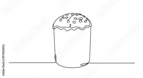 Easter cake one line drawing. Minimalist continuous line art vector illustration. Holiday baking and spring celebration concept isolated on white background
