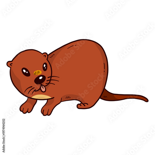 Cute otter river otter muzzle tail tongue flat